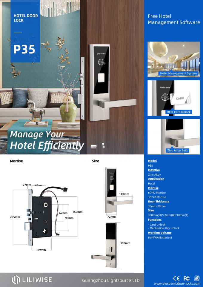 Manual Kartu ANSI Kunci Hotel Kunci Pintu Bahan Paduan Seng Tahan Lama 0