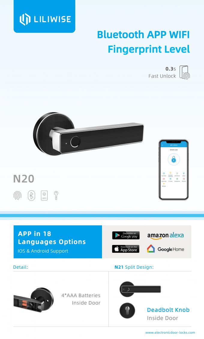 Kunci Pintu Sidik Jari Biometris Liliwise WiFi Bluetooth APP Keamanan Tinggi 2