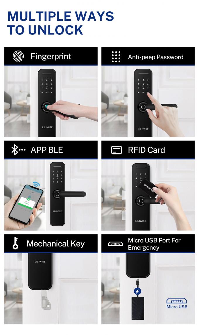 OEM Remote Control Smart Lock Keamanan Rumah Kunci Pintu Biometrik Sidik Jari 6