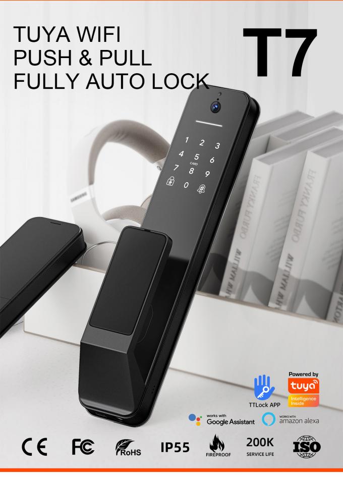 RoHs Auto Smart Door Lock Dengan Kamera HD Cat Eye Tuya APP 0