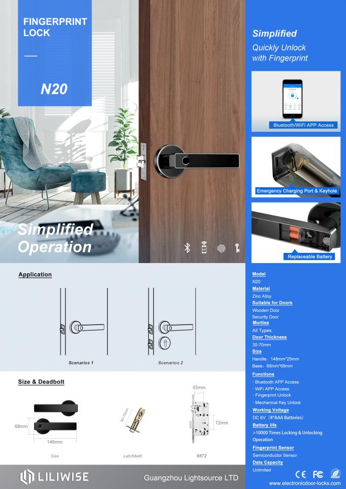 Kunci Pengaman Nirkabel Bluetooth Remote Control WiFi Sidik Jari Pintu Pegangan Elektronik 1