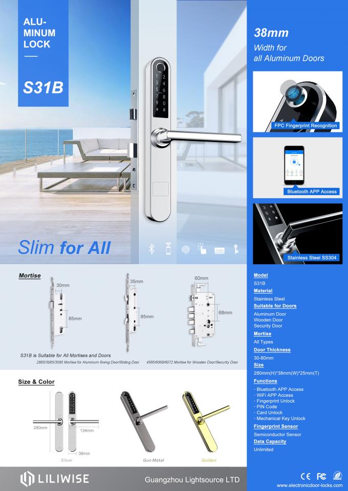 Kunci Pintu Elektronik 38mm Lebar Slim Panel WiFi APP Akses Kartu MF1 13.56Hz 0