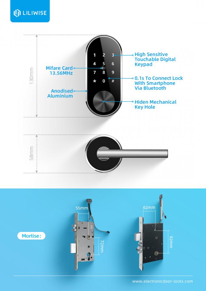 Paduan Aluminium Bluetooth Door Lock Split WiFi Remote Management Apartment 1