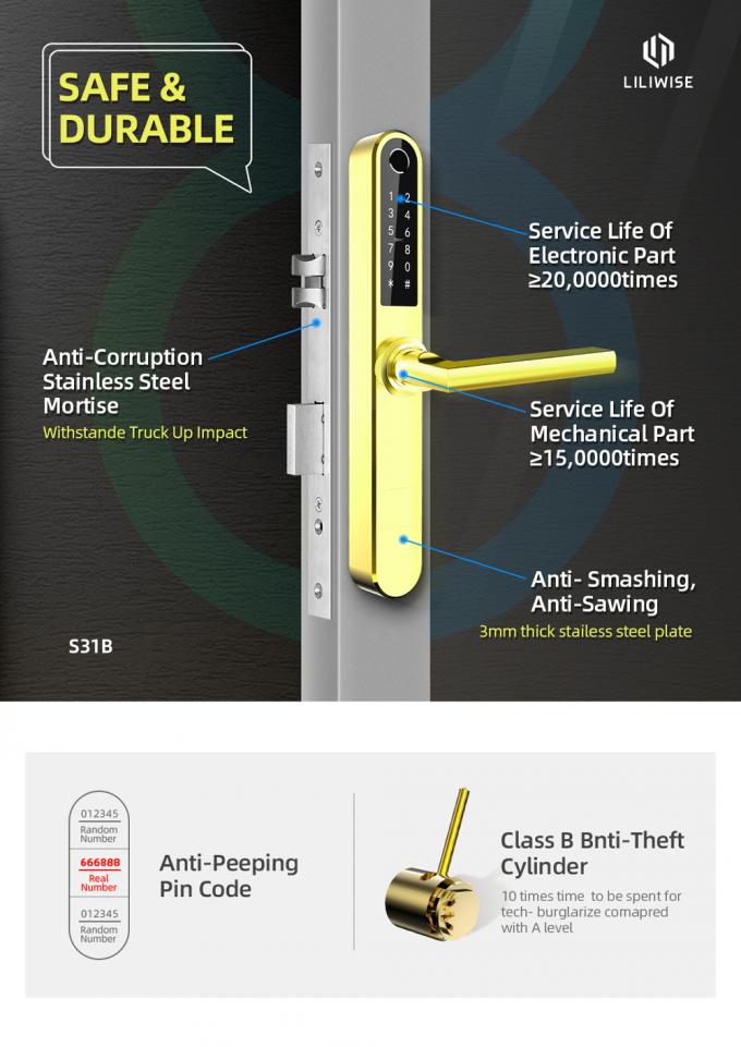 Stainless Steel Smart Fingerprint Aluminium Door Lock Dengan Baterai 4x AAA 2