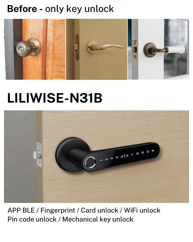 Aplikasi WiFi Smart Fingerprint Door Handle Lock Waktu Identifikasi 0.1S 4