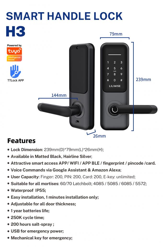 Keamanan Tinggi Sidik Jari Ttlock Smart Lock Tuya WIFI BLE Digital Smart Door Lock 3