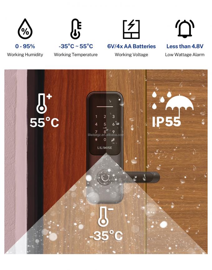Tuya WiFi BLE Smart Door Lock dengan sidik jari dan keyboard 3