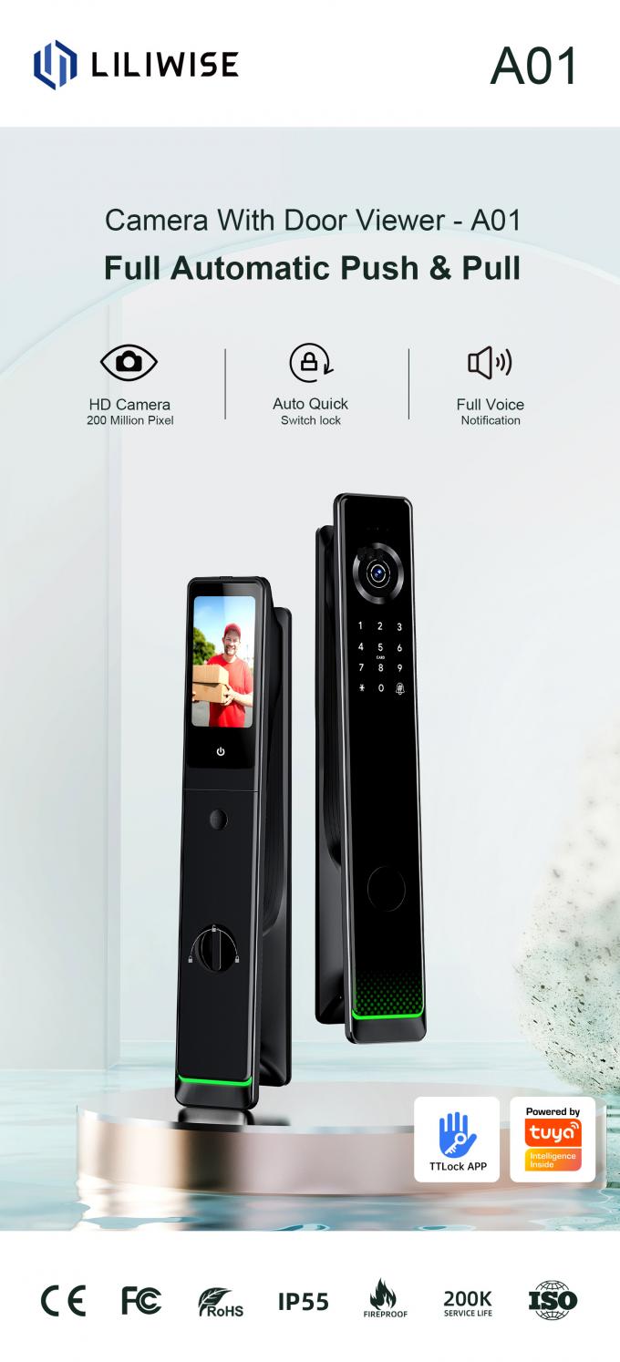 Liliwise Fechadura Digital Tuya Intelligente Cerradura Wifi Keamanan Wireless Password Keyless Smart Door Lock Dengan Kamera 2