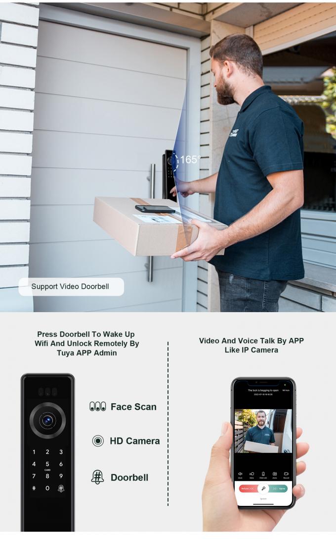 Liliwise Fechadura Digital Tuya Intelligente Cerradura Wifi Keamanan Wireless Password Keyless Smart Door Lock Dengan Kamera 8