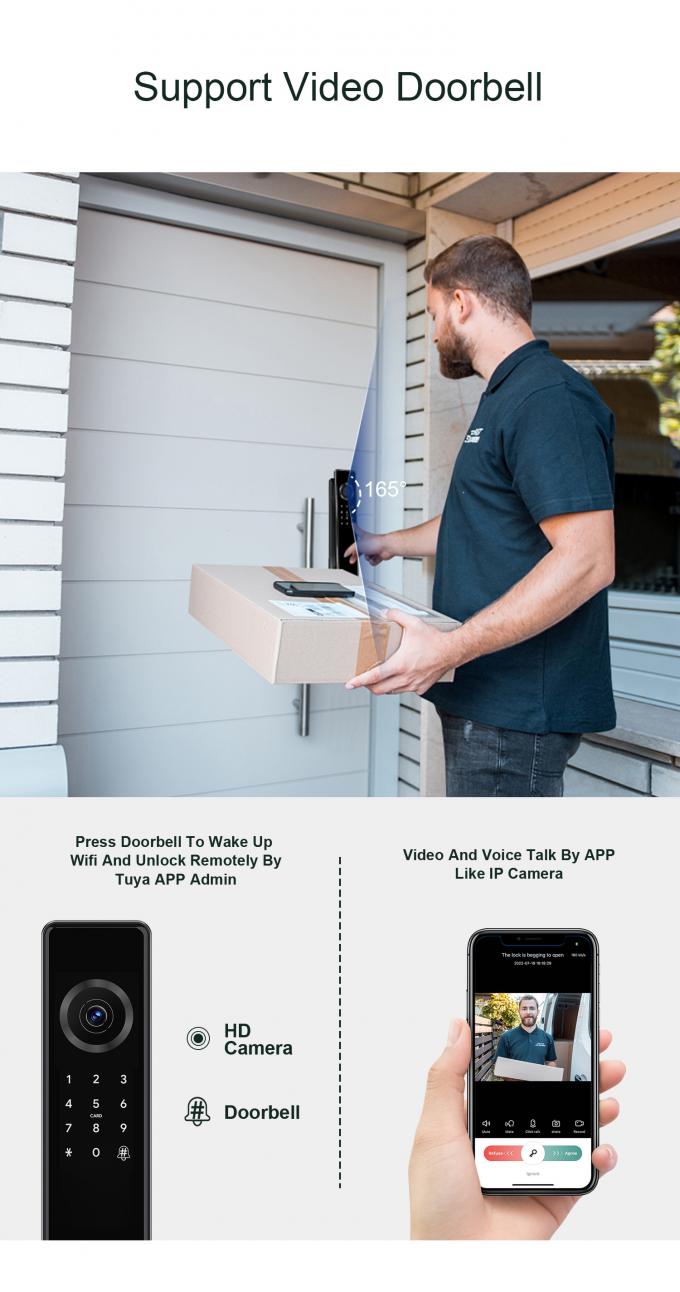 Liliwise Full Automatic Luxury Electronic Smart Entry Door Locks Wifi Ble Fingerprint Tuya TTlock Smart Door Lock dengan Kamera 8