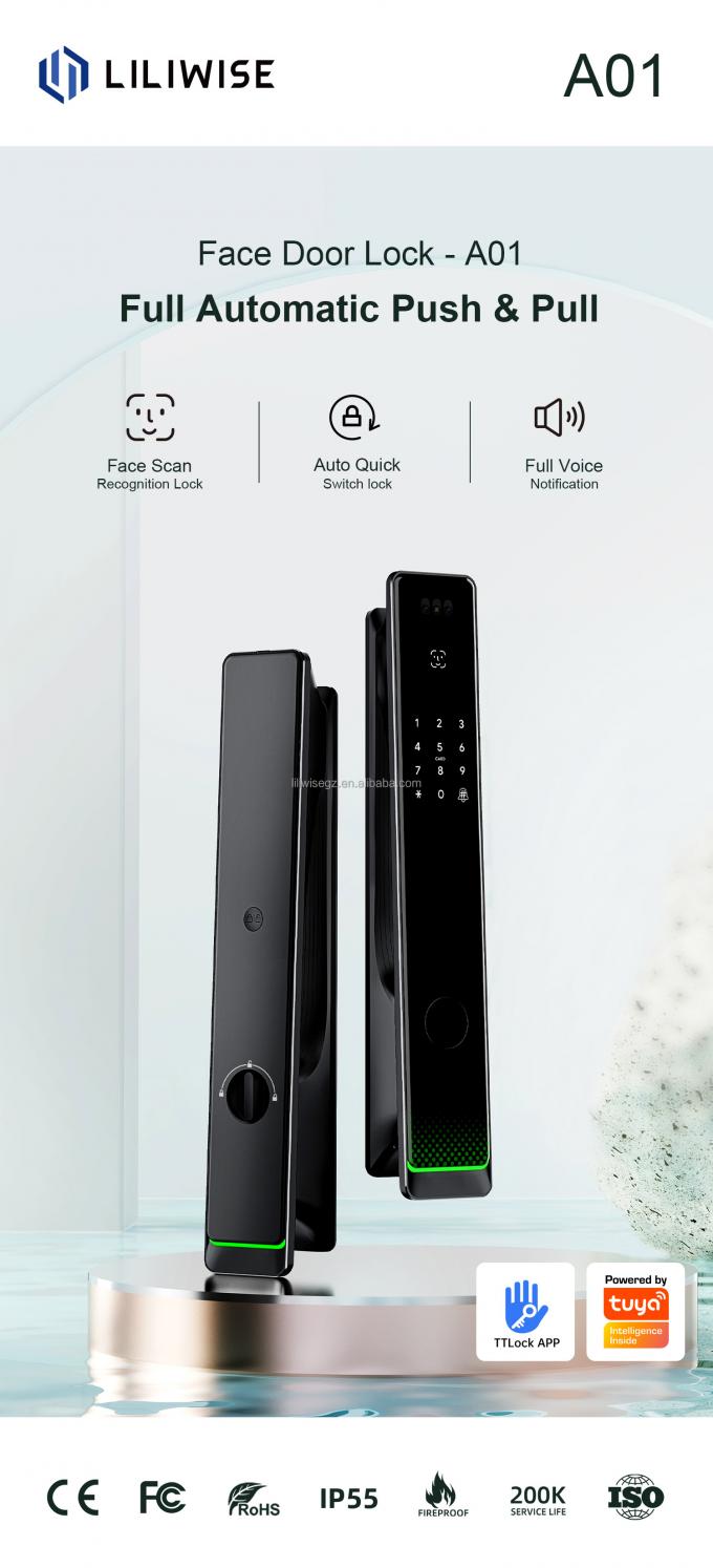 Liliwise Tuya Keamanan Rumah Kunci Pintu Depan Kunci Luar Digital Sidik Jari Keamanan Waterproof Pengakuan Wajah Kunci Pintar 2