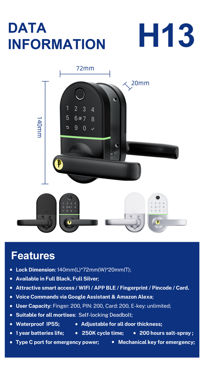 Tuya Wifi Digit Fingerprint Keypad Smart Door Lock Material Aluminium Alloy 5