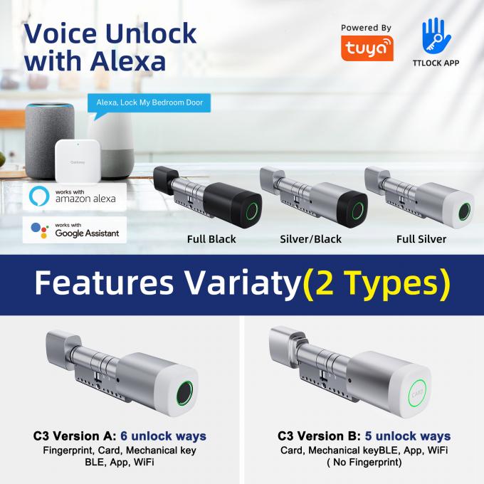 Kunci Pintu Tahan Air RFID Kartu Sidik Jari Liliwise Kunci Silinder Cerdas WiFi BLE Tuya Ttlock yang Dapat Disesuaikan untuk Mengganti Mekanik Lama 2