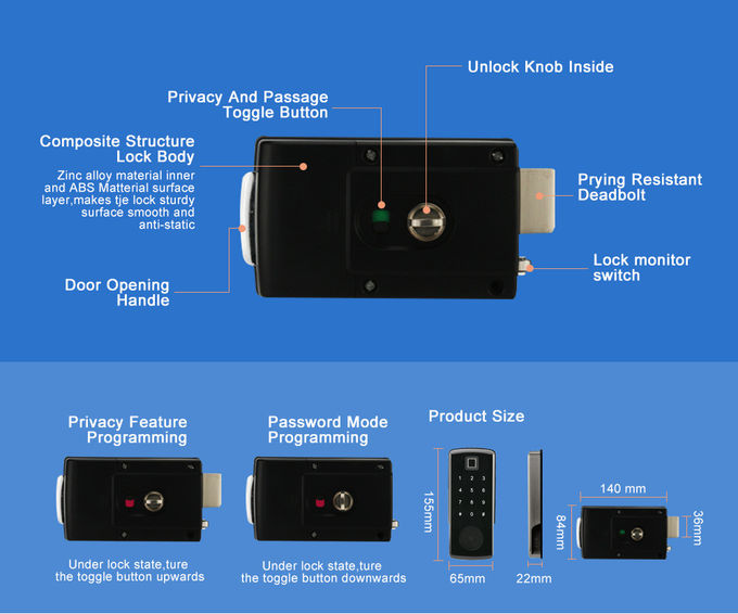 Smart Safety Automatic Password Card Bolt Lock Dengan Black Zinc Alloy Material RIM Lock 2